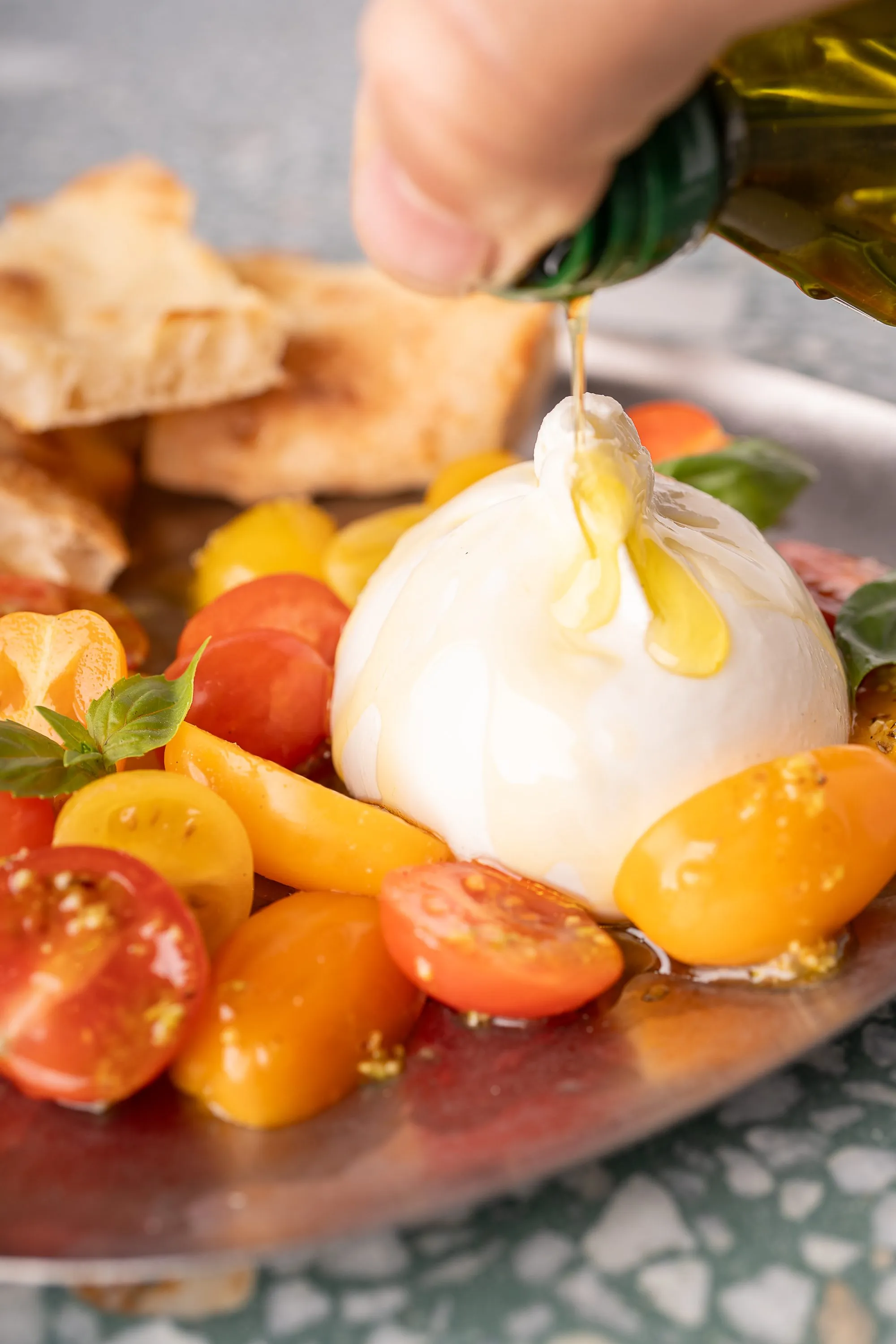 Burrata with cherry tomato and basil