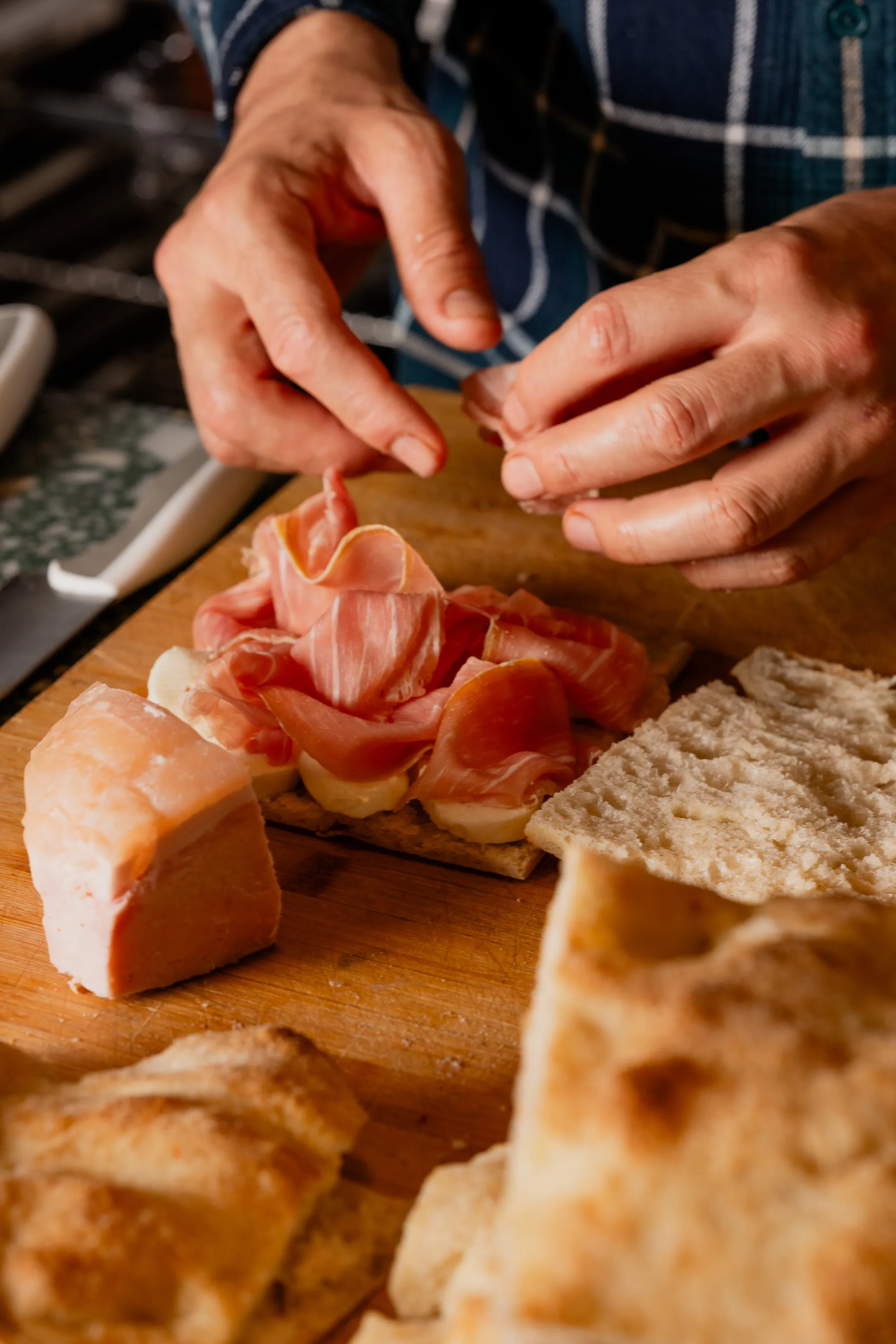 Board of Italian cured meats with focaccia